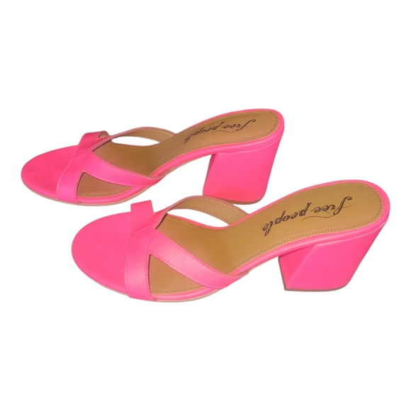 Free People Neon Pink Block V Heel Open Toe Sandals Sz 40 - Picture 7 of 9